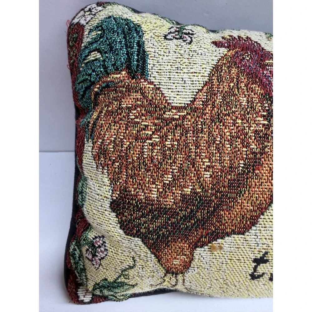 Vintage Woven Tapestry Rooster Accent Pillow Farmhouse Decor Crow About 11.5x7.5